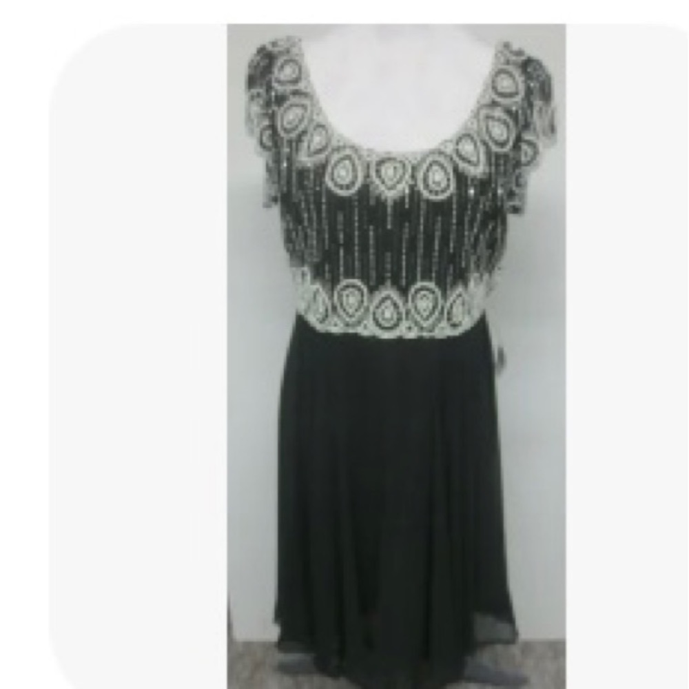NWT J Kara black hand beaded cocktail dress